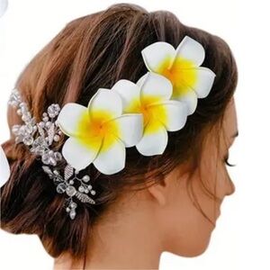 🖤5/$25 3 pc set Plumeria flower floral hawaii lei blossom hair accessory